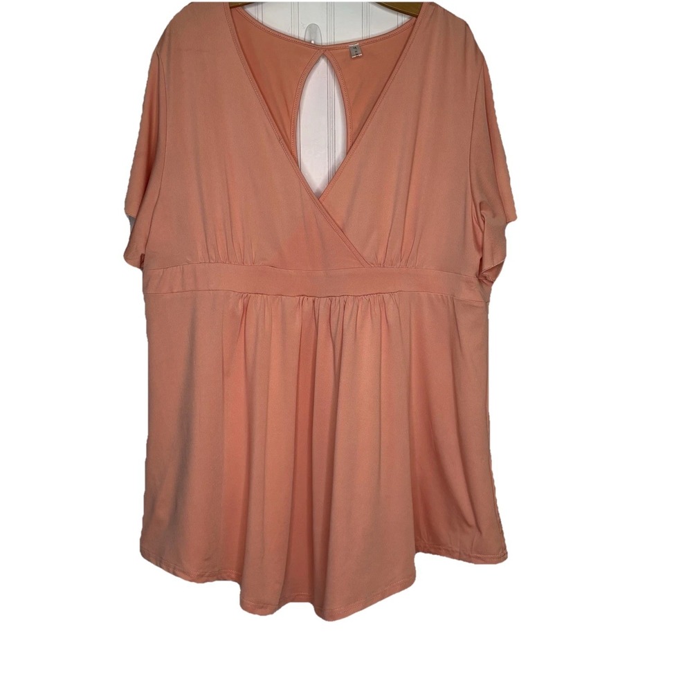 Rose Gal Top Baby Doll Womens 5X Peach Flutter Sleeve Open Diamond Back Y2K